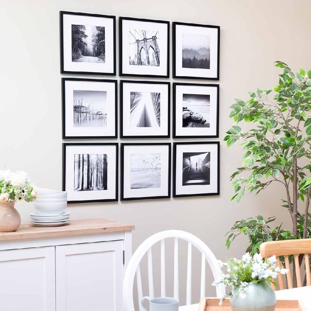 Photolini 9er Set Poster-Bilderrahmen quadratisch 30x30 cm Modern Schwarz MDF mit Passepartout