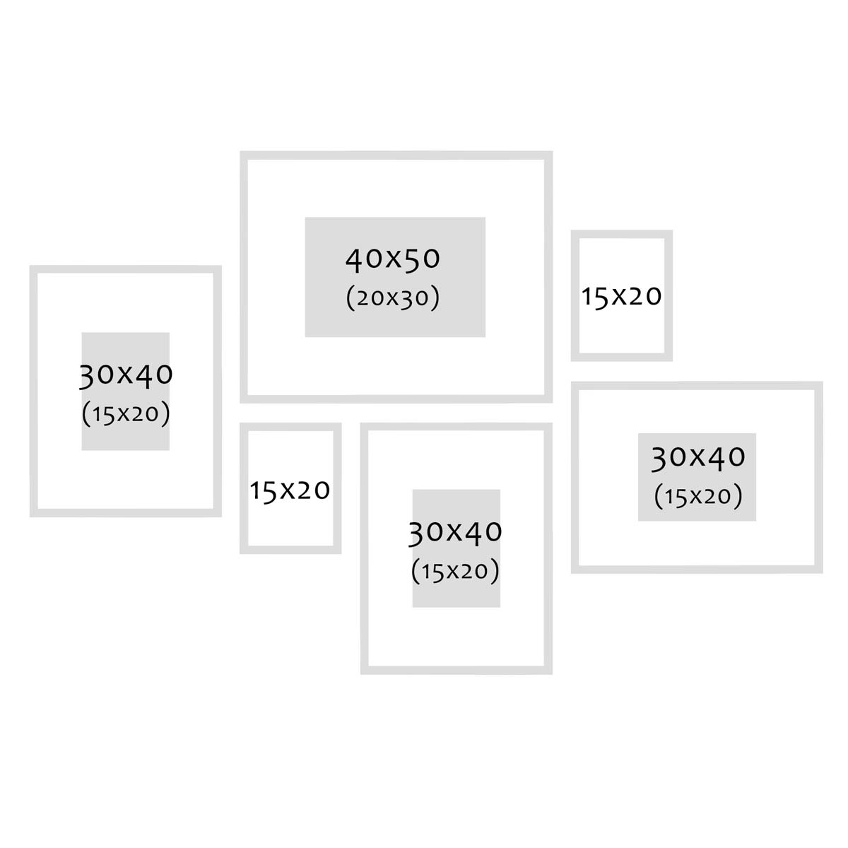 Photolini 6er Bilderrahmen-Set Modern Silber aus MDF 15x20 cm, 30x40 cm und 40x50 cm mit Passepartout Limitierter Zeitrabatt
