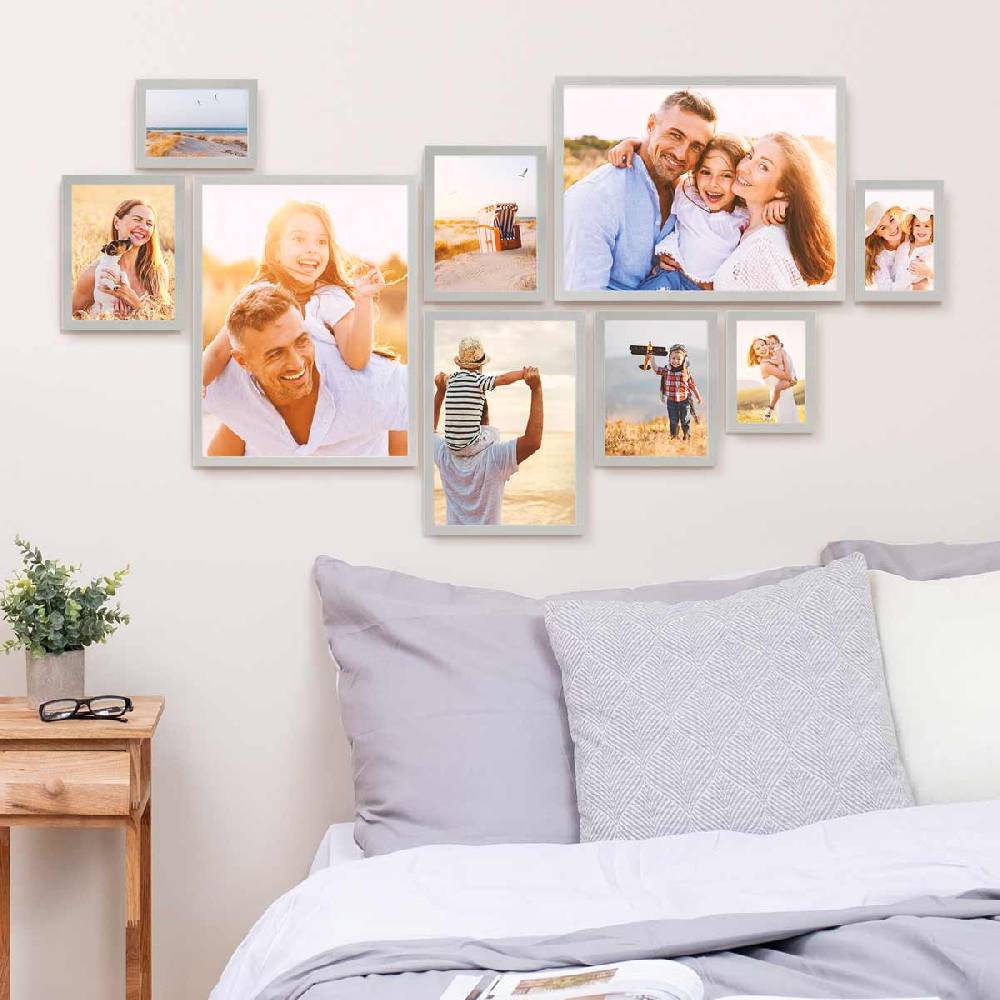 Photolini 9er Bilderrahmen-Set Modern Silber aus MDF