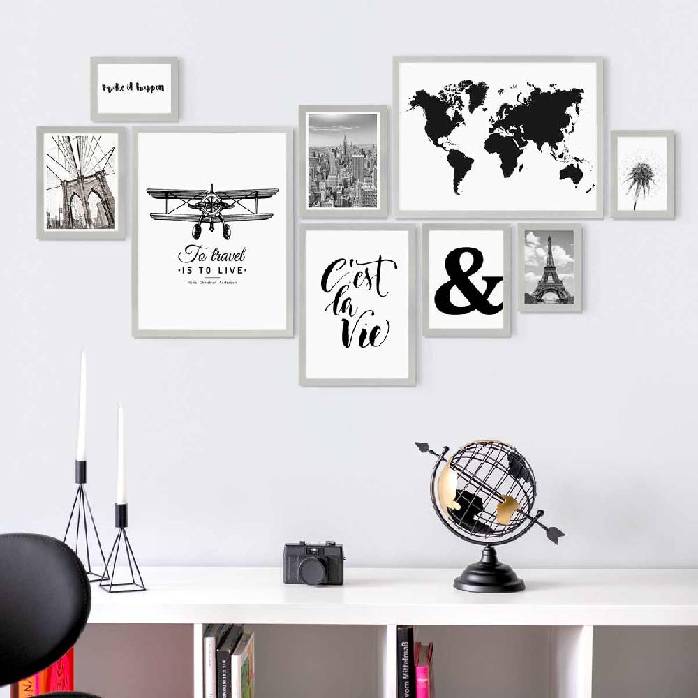 Photolini 9er Bilderrahmen-Set Modern Silber aus MDF Fabrik Onlineshop