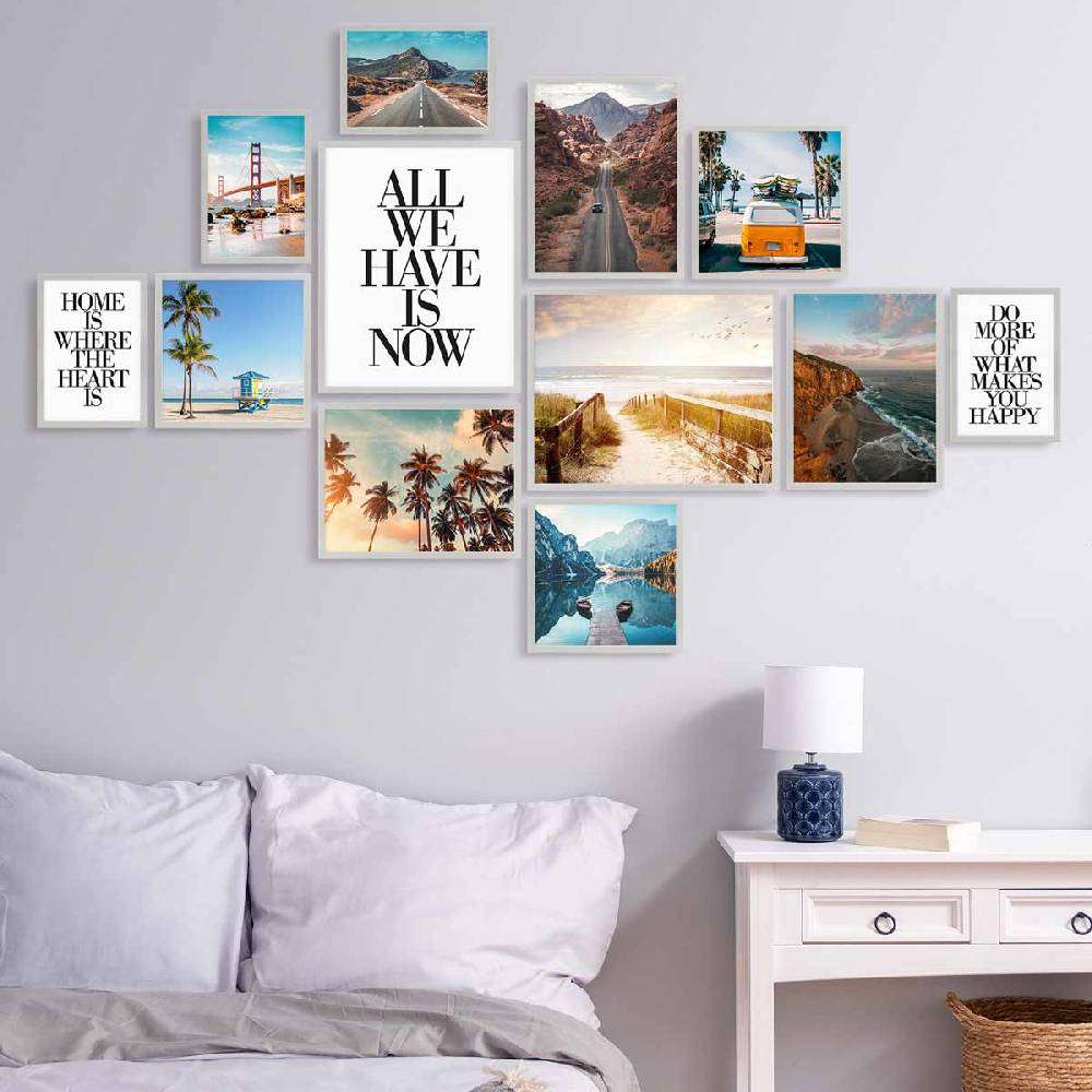 Photolini 12er Bilderrahmen-Set Modern Silber aus MDF