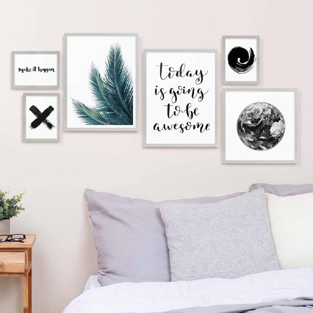 Photolini 6er Bilderrahmen-Set Modern Silber aus MDF 15x20, 30x30 und 30x40 cm