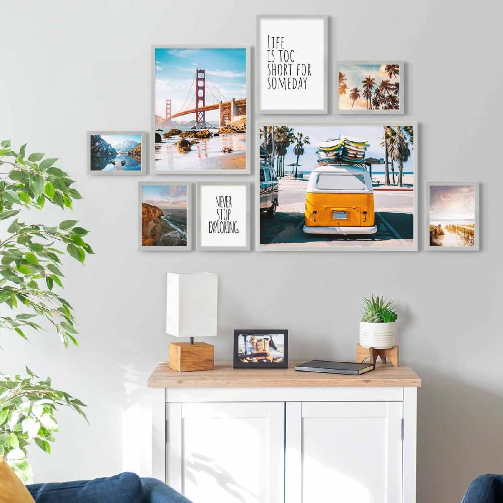 Photolini 8er Bilderrahmen-Set Modern Silber aus MDF 13x18 bis 40x50 cm Günstig kaufen