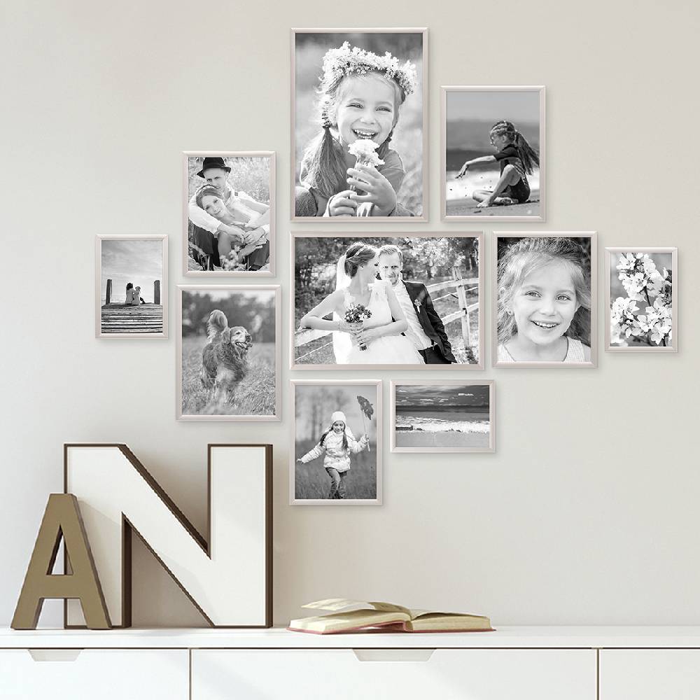 Photolini 10er Set Alu-Bilderrahmen Modern Silber Aluminium-Rahmen