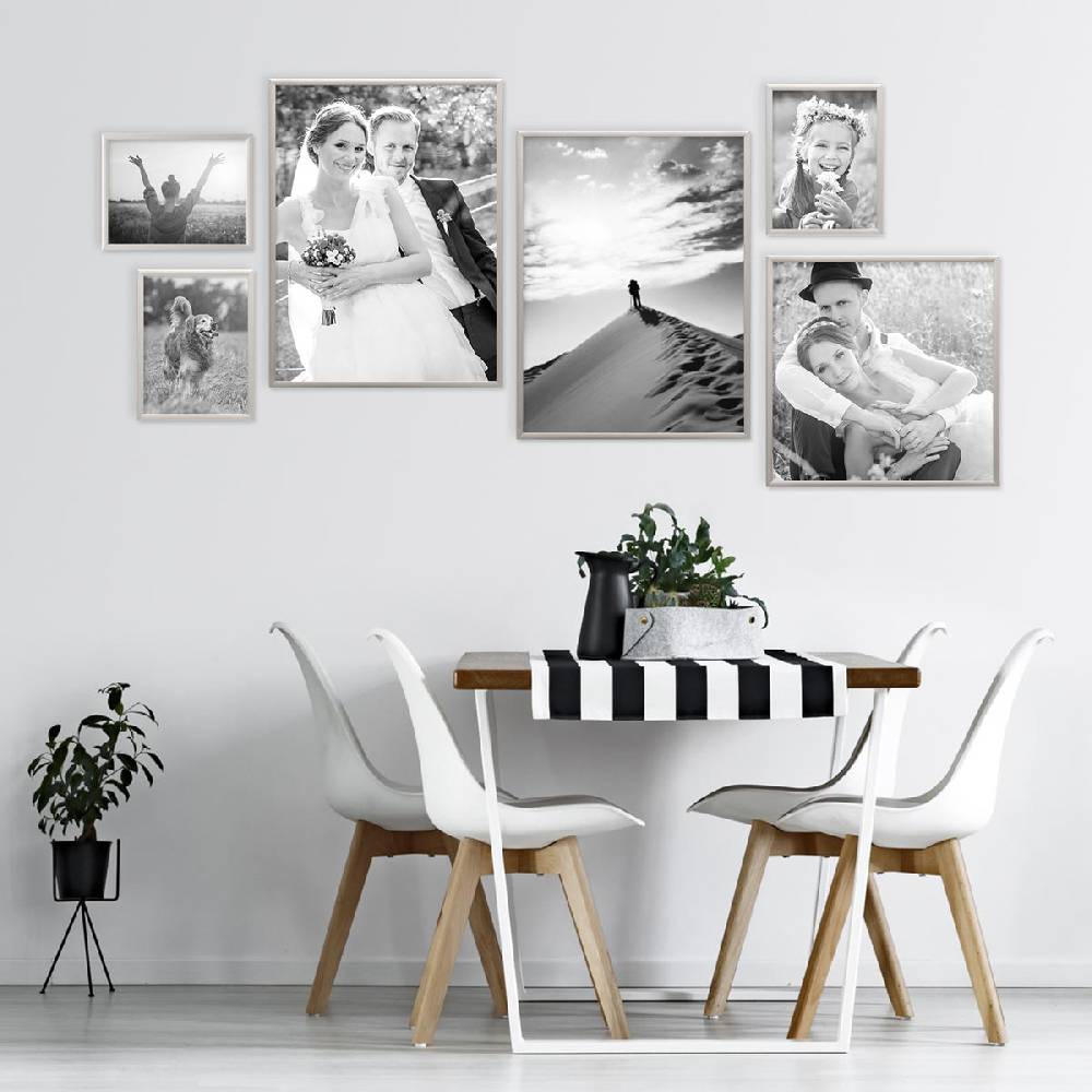 Photolini 6er Set Alu-Bilderrahmen Modern Silber Aluminium-Rahmen mit Acrylglas Großer Ausverkauf