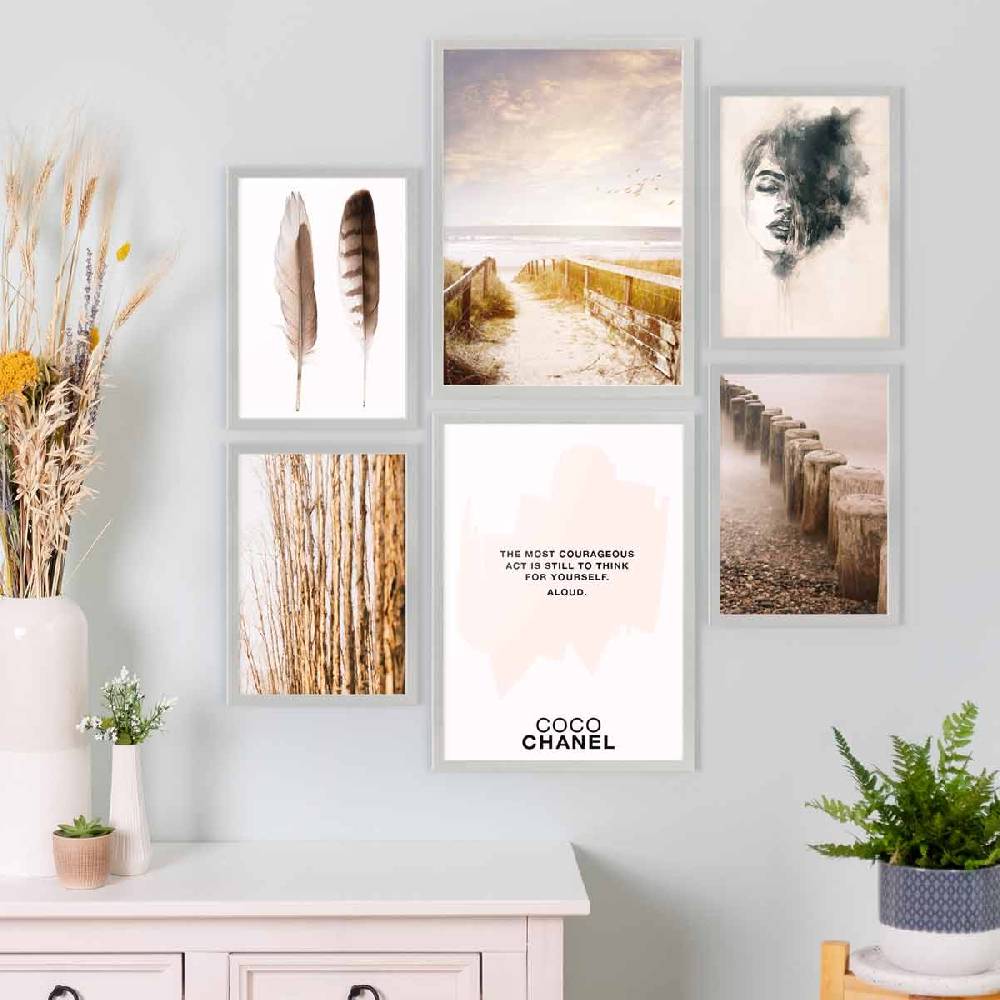 Photolini 6 Bilderrahmen Silber 2x 30x42 und 4x 21x30 cm / DIN A4 Modern MDF mit Acrylglas Begrenztes Angebot