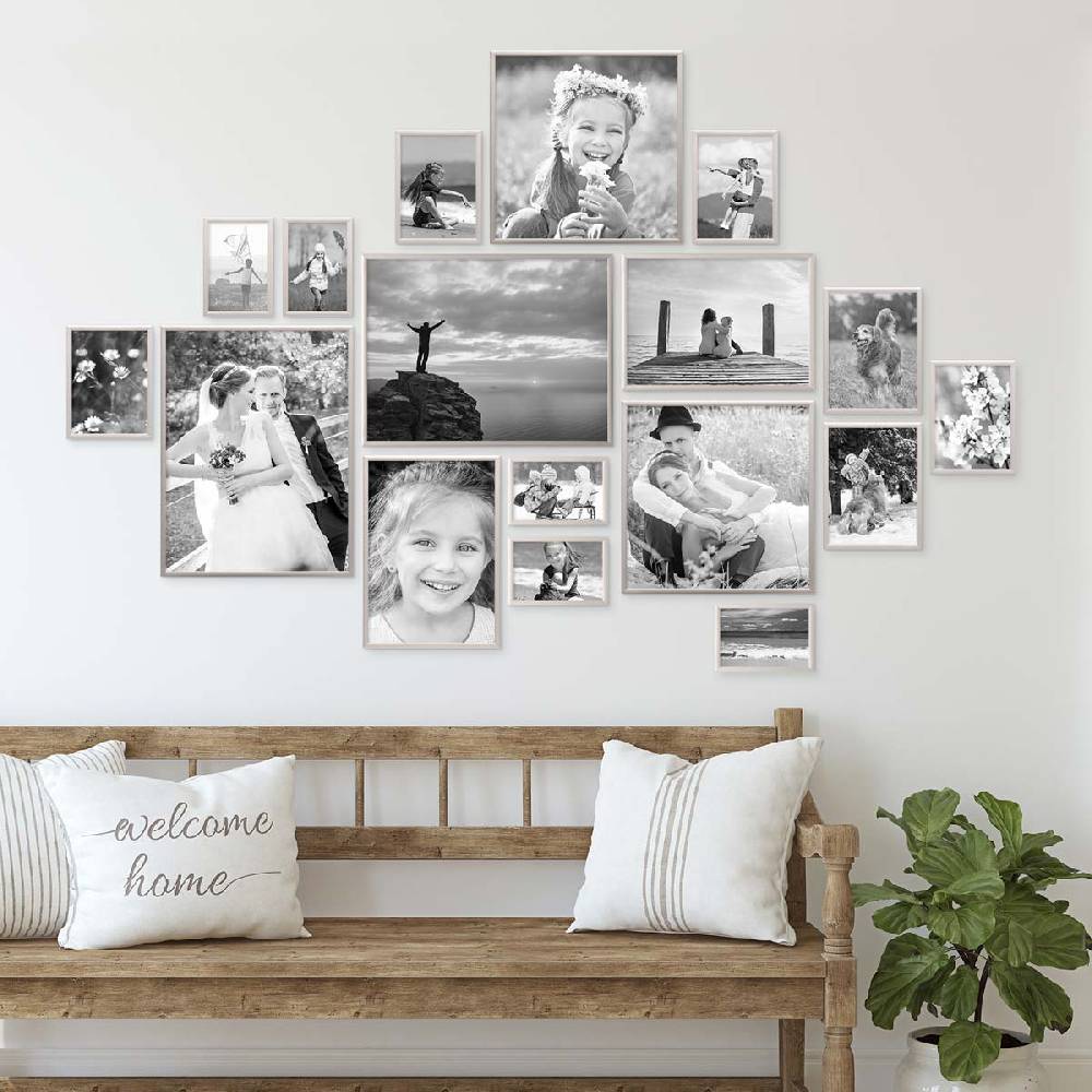 Photolini 17er Set Alu-Bilderrahmen Modern Silber Aluminium-Rahmen