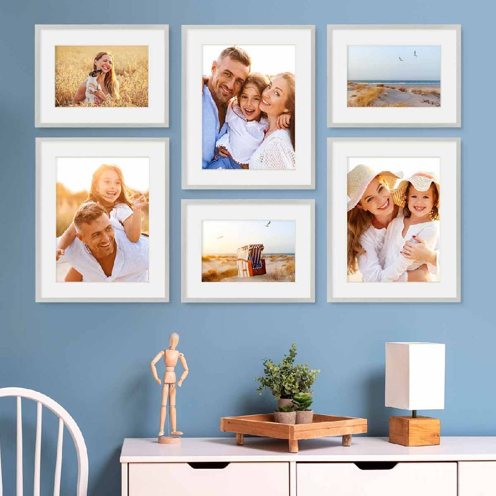 Photolini 6er Set Poster-Bilderrahmen 30x40 cm und 40x50 cm Modern Silber MDF mit Passepartout