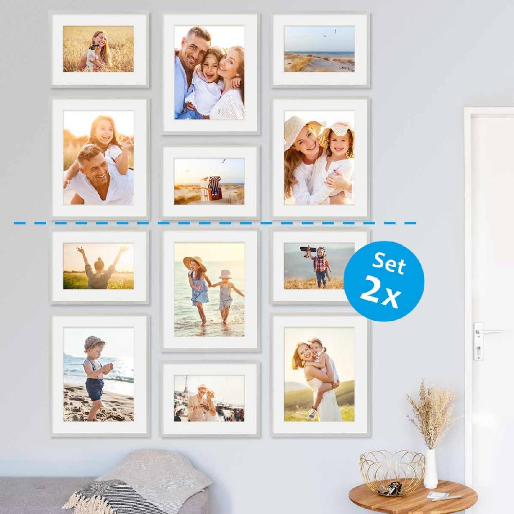 Photolini 6er Set Poster-Bilderrahmen 30x40 cm und 40x50 cm Modern Silber MDF mit Passepartout Exklusivangebot