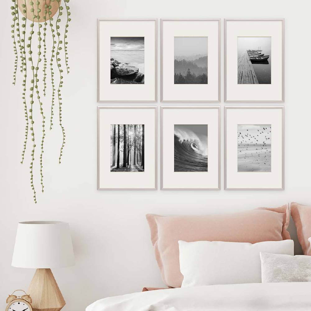 Photolini 6er Set Alu-Bilderrahmen 21x30 cm / DIN A4 Silber Modern mit Passepartout 13x18 cm Preisnachlass