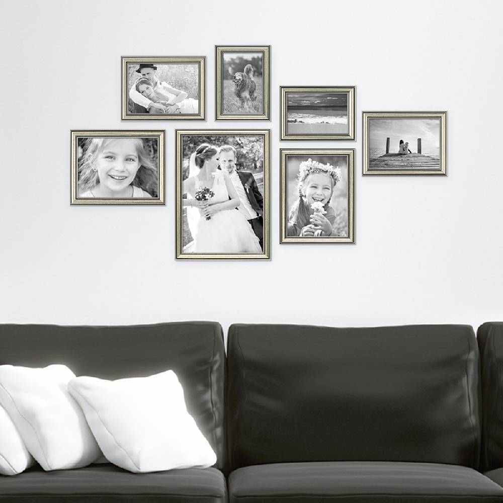 Photolini 7er Bilderrahmen-Set Silber Barock Antik aus Kunststoff