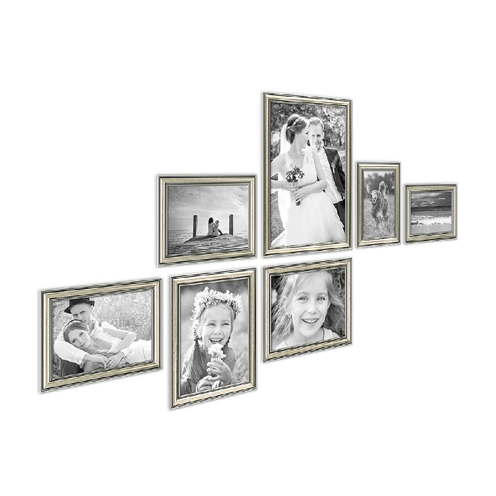 Photolini 7er Bilderrahmen-Set Silber Barock Antik aus Kunststoff Cyber Monday