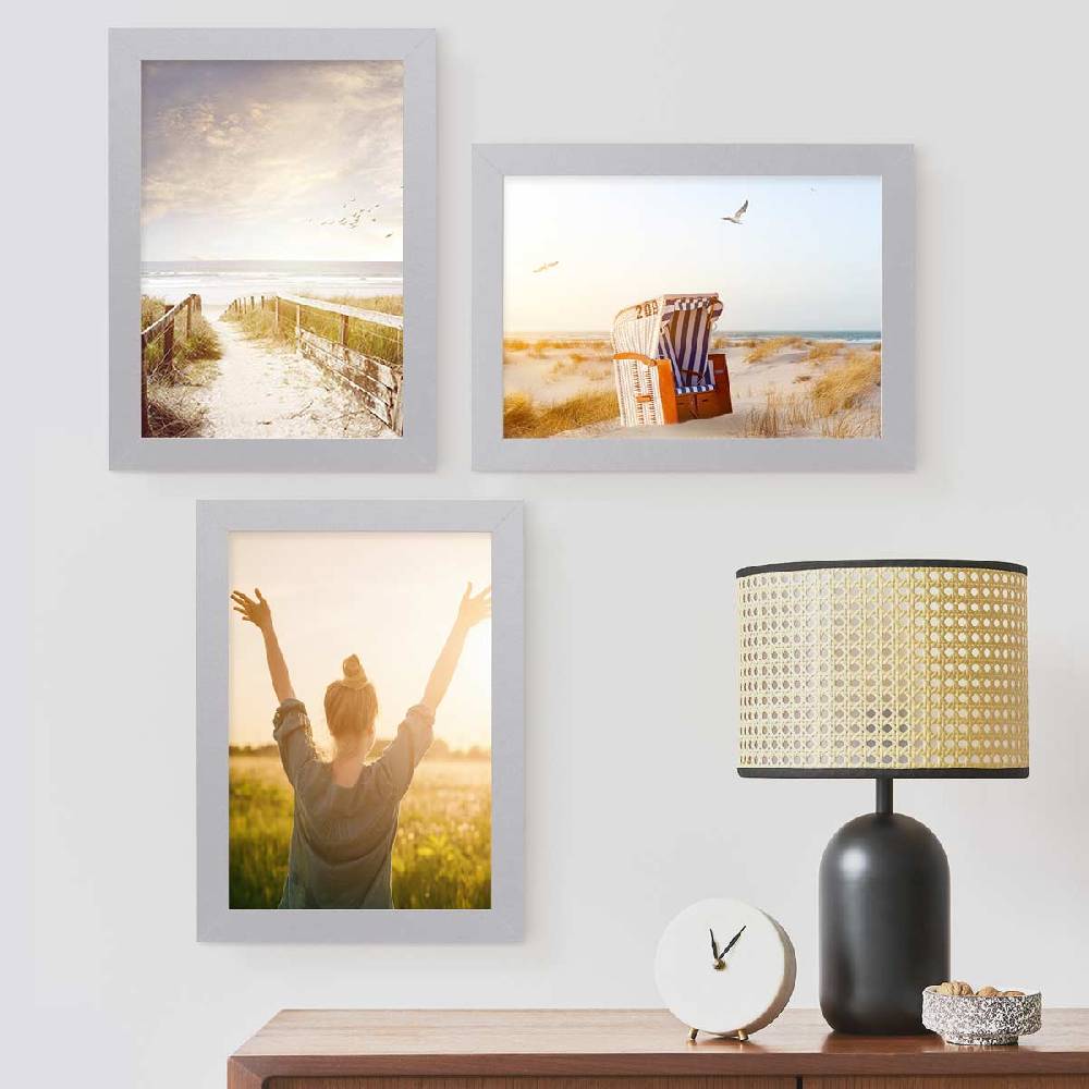 Photolini 3er Bilderrahmen-Set 21x30 cm DIN A4 Modern Silber MDF Basic Collection | Acrylglas