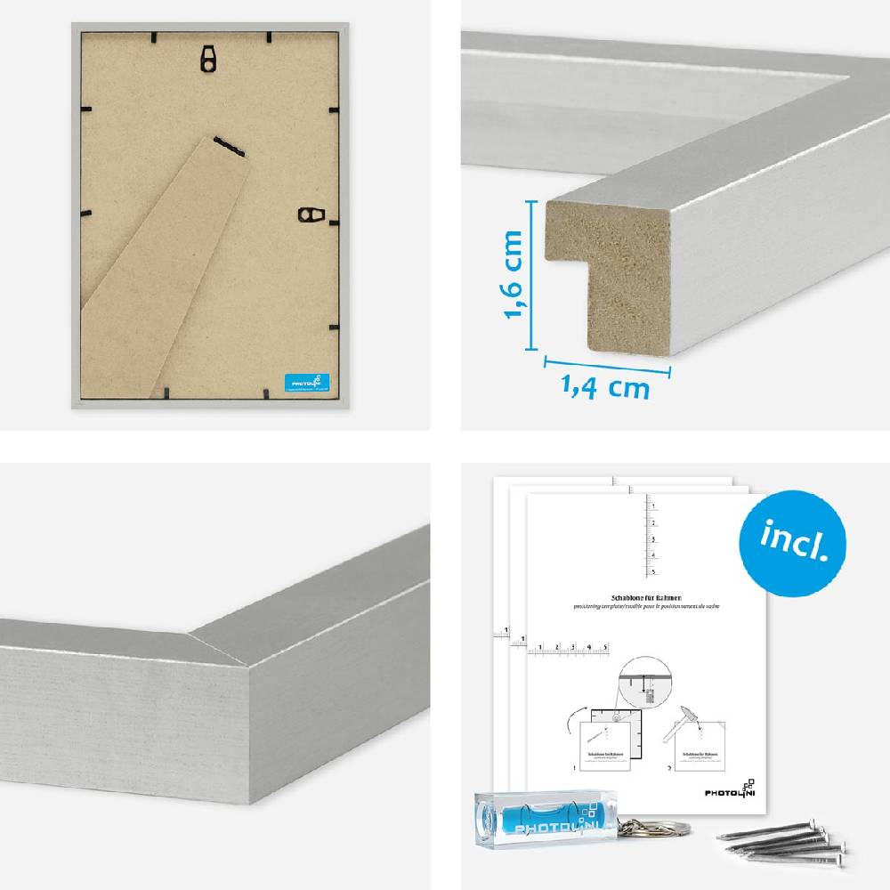 Photolini 15er Bilderwand Treppenhaus - Bilderrahmen-Set Modern Silber aus MDF Valentinstagsangebot