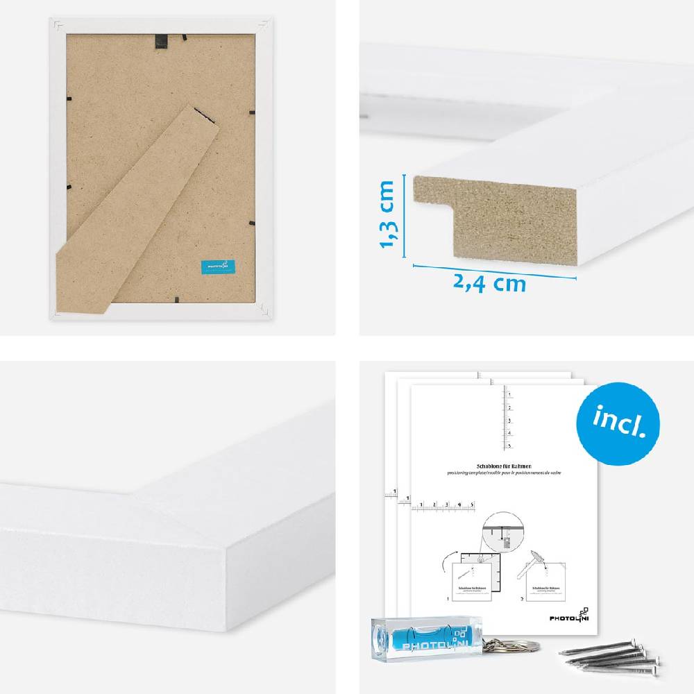 Photolini 15er Bilderrahmen-Set Weiß breit modern MDF-Holz mit Acrylglas Heißer Verkauf