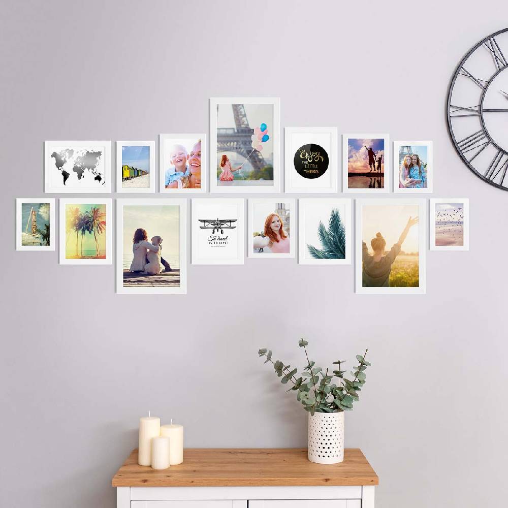 Photolini 15er Bilderrahmen-Set Weiß breit modern MDF-Holz mit Acrylglas Heißer Verkauf