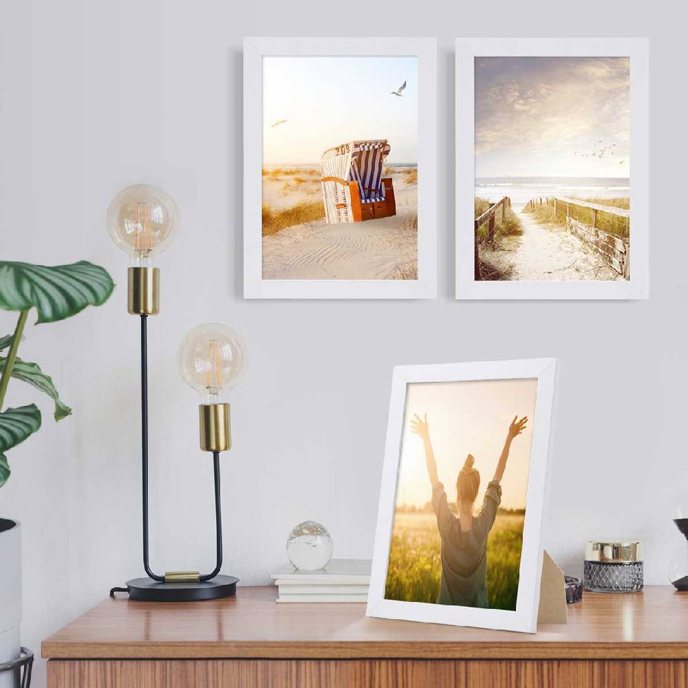 Photolini 3er Bilderrahmen-Set 21x30 cm DIN A4 breit Weiß MDF-Holz | Acrylglas