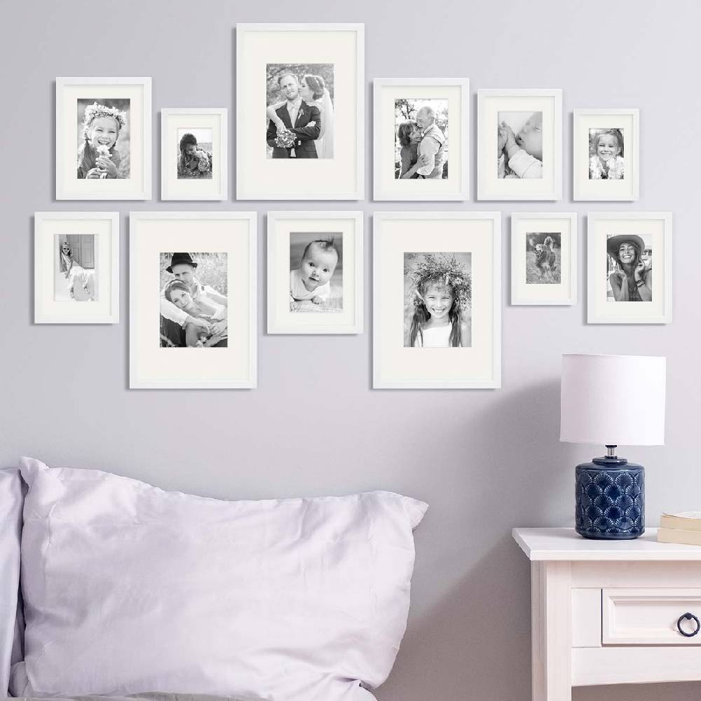 Photolini 12er Set Bilderrahmen Holz, Weiß mit Passepartout Zeitlich begrenztes Angebot