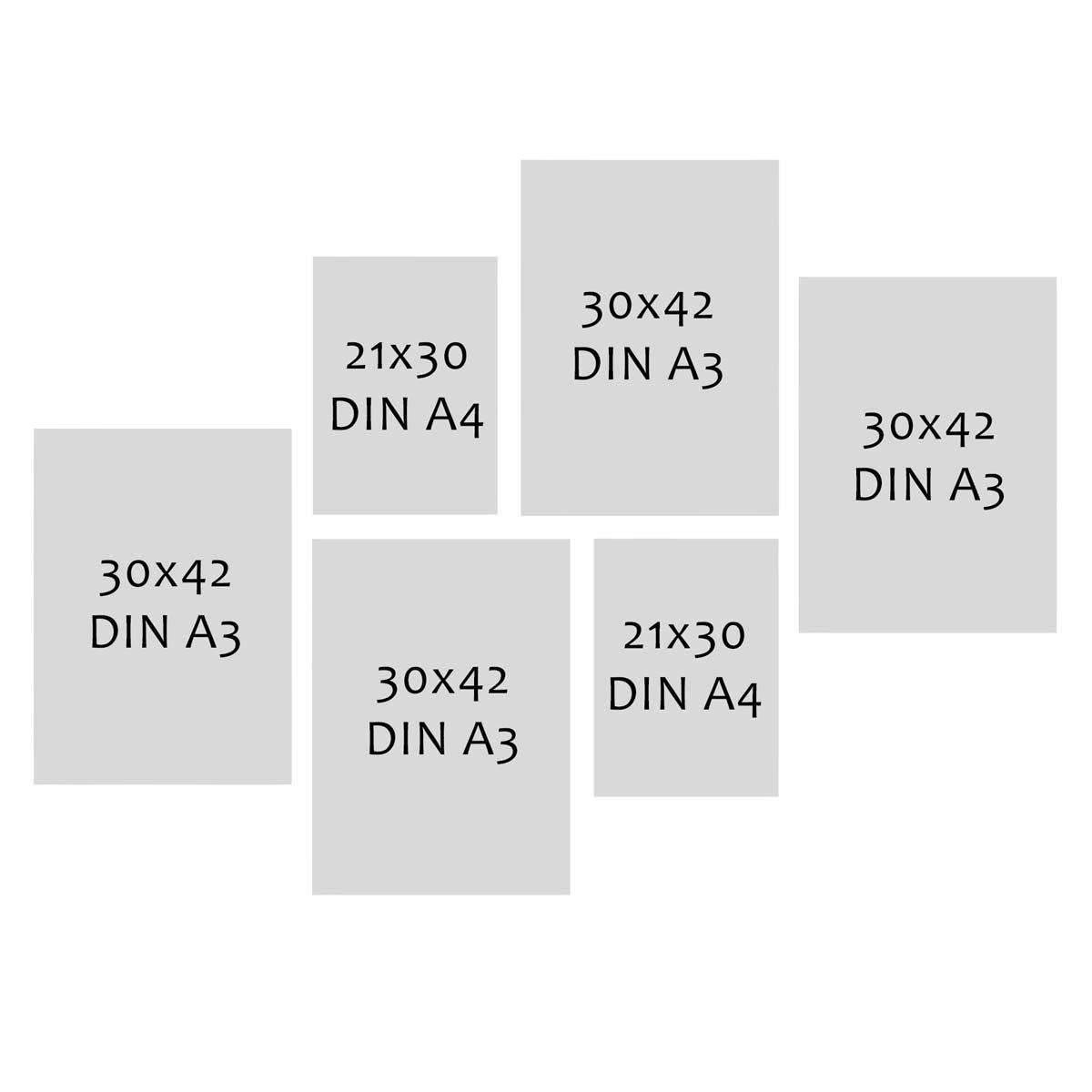 Photolini 6er Bilderrahmen-Set Weiß aus Massivholz Schmal 2x 21x30 cm/DIN A4 und 4x 30x42 cm/DIN A3 mit Acrylglasscheibe Blitzangebot