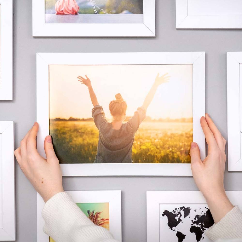 Photolini 10er Bilderrahmen-Set Weiß breit modern MDF-Holz mit Acrylglas Große Rabatte