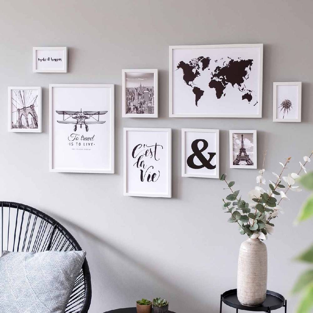 Photolini 9er Bilderrahmen-Set Modern Weiß aus MDF
