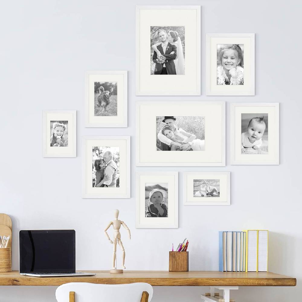 Photolini 9er Set Bilderrahmen Holz, Weiß mit Passepartout Bestseller