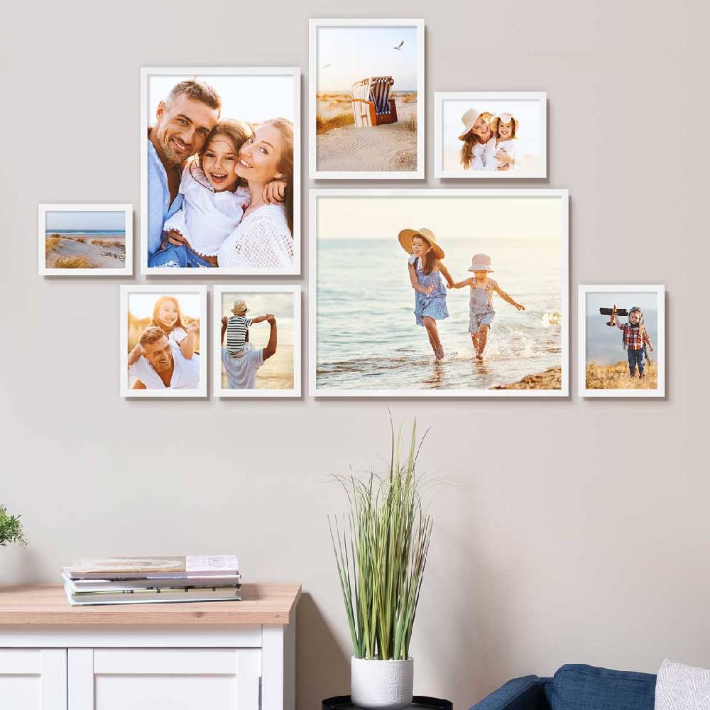 Photolini 8er Bilderrahmen-Set Modern Weiß aus MDF 13x18 bis 40x50 cm