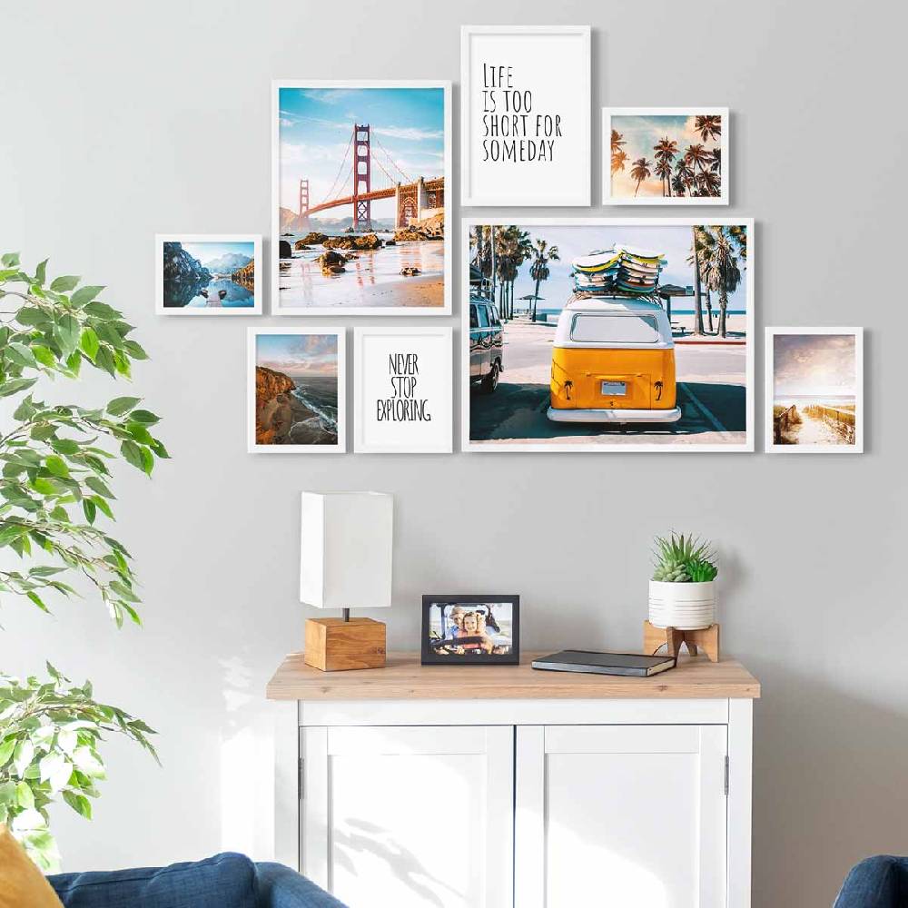 Photolini 8er Bilderrahmen-Set Modern Weiß aus MDF 13x18 bis 40x50 cm Räumungsverkauf