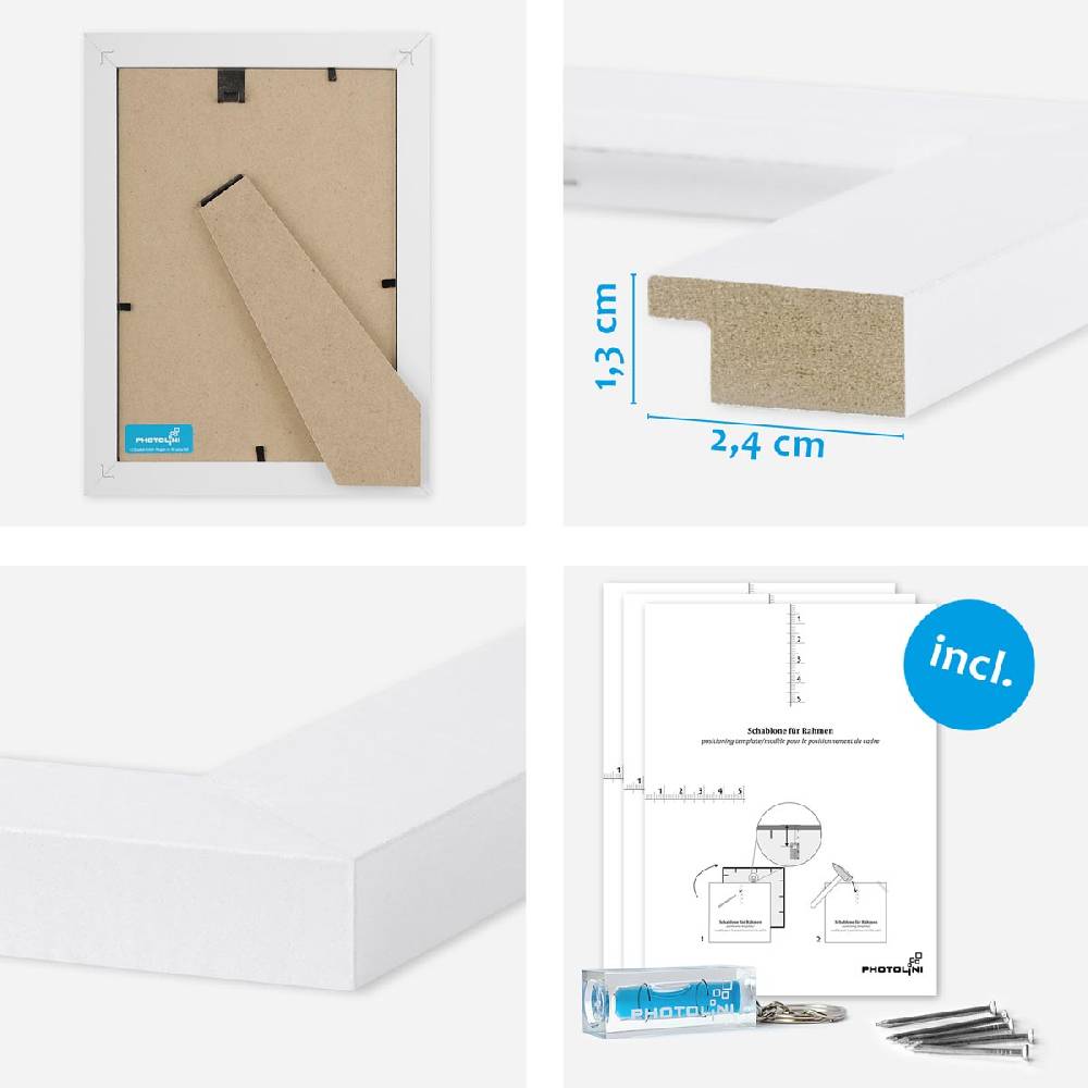 Photolini 7er Bilderrahmen-Set Weiß breit modern MDF-Holz mit Acrylglas Kauf eins, bekomm eins gratis
