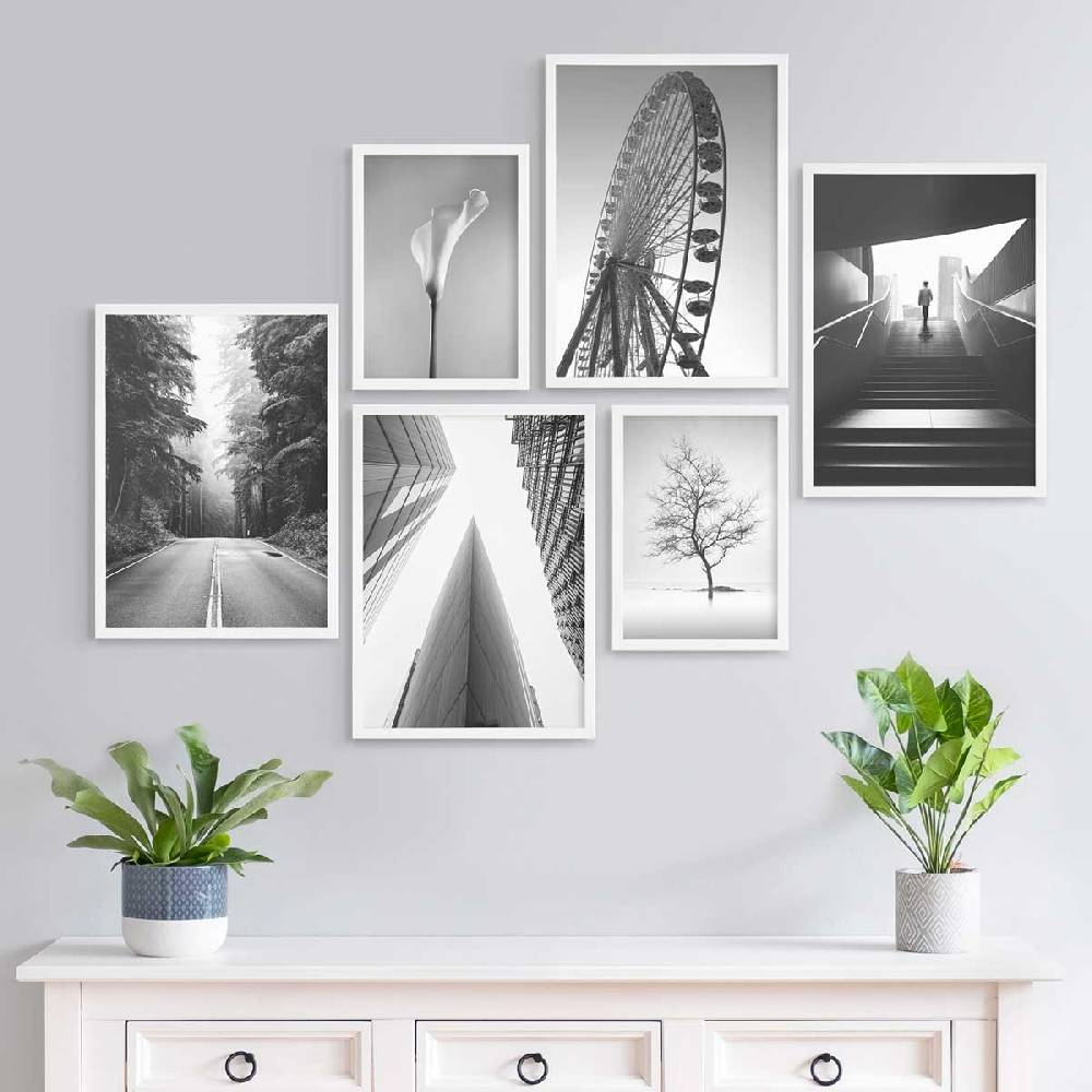 Photolini 6 Bilderrahmen Weiß 4x 30x42 und 2x 21x30 cm / DIN A4 Modern MDF mit Acrylglas