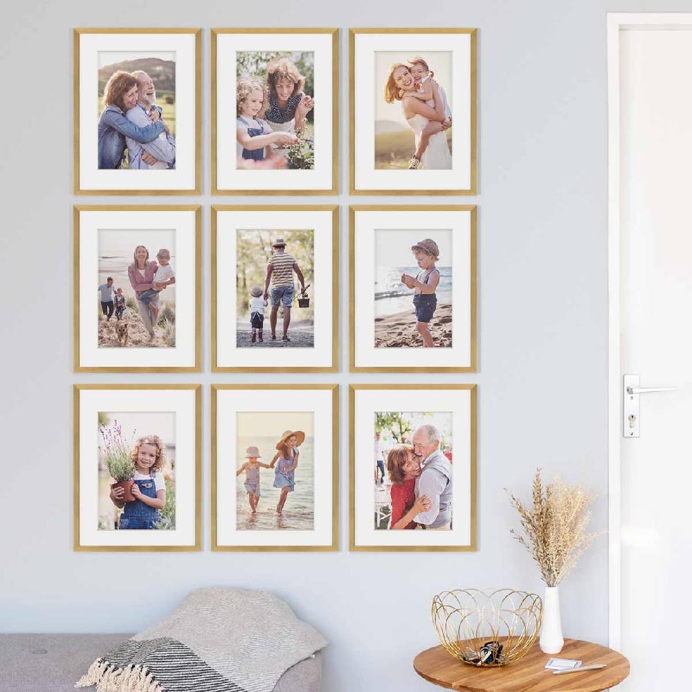 Photolini 9er Set Poster-Bilderrahmen 30x40 cm Modern Gold MDF mit Passepartout