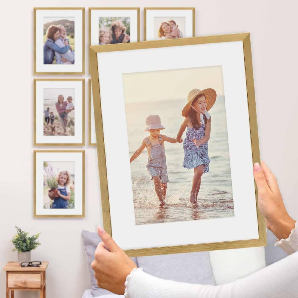 Photolini 9er Set Poster-Bilderrahmen 30x40 cm Modern Gold MDF mit Passepartout Tiefpreis