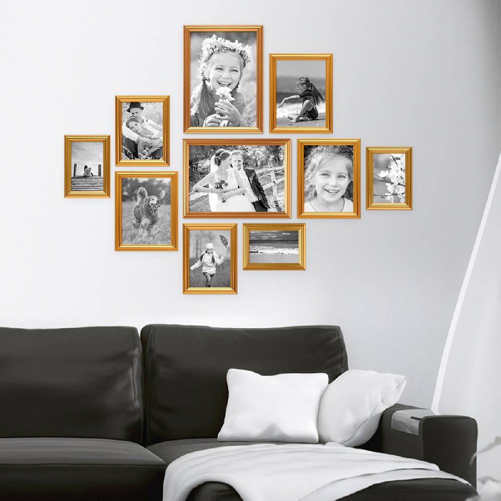 Photolini 10er Bilderrahmen-Set Gold Barock Antik aus Kunststoff