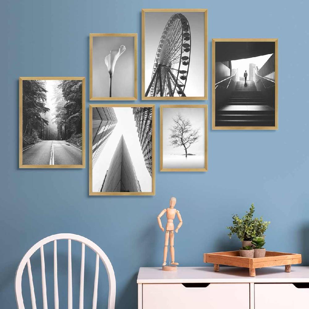 Photolini 6 Bilderrahmen Gold 4x 30x42 und 2x 21x30 cm / DIN A4 Modern MDF mit Acrylglas Letzte 3 Tage