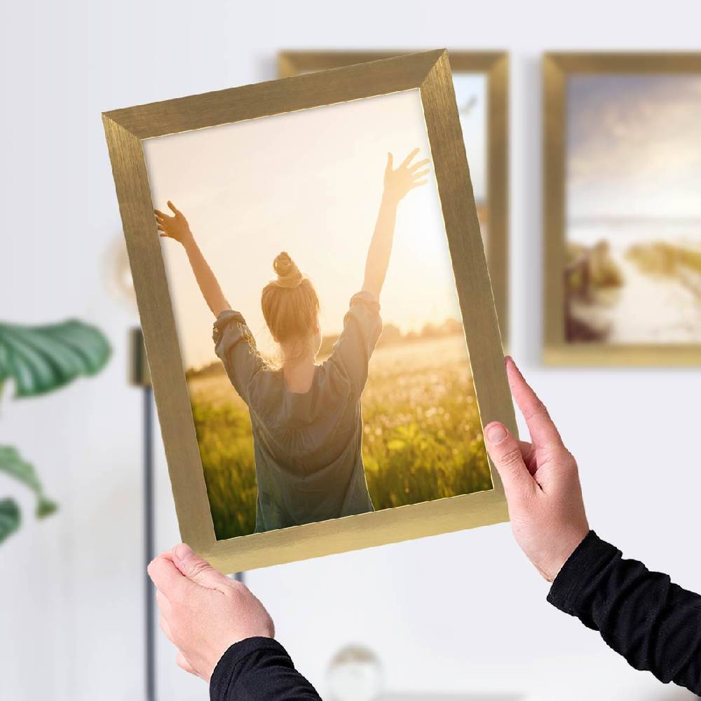 Photolini 3er Bilderrahmen-Set 21x30 cm DIN A4 Modern Gold MDF Basic Collection | Acrylglas Letzte 2 Tage