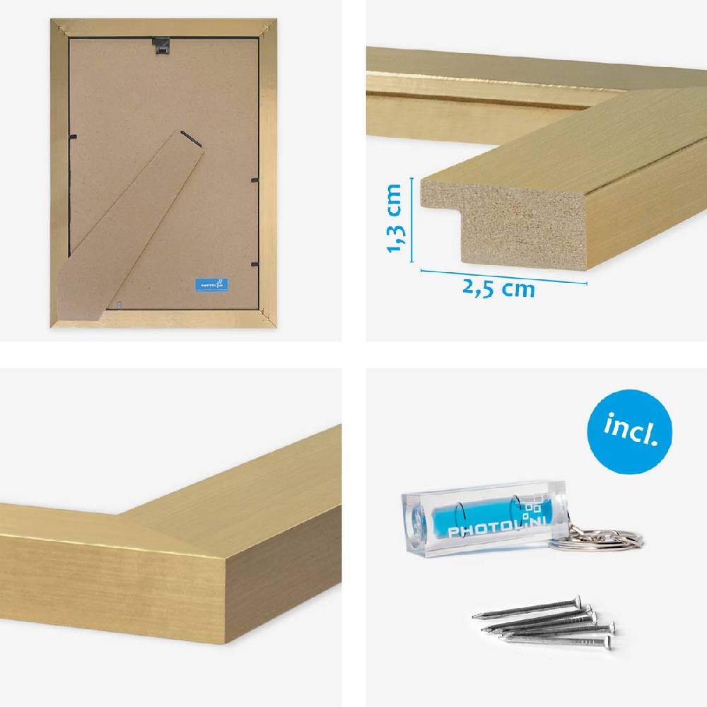 Photolini 3er Bilderrahmen-Set 21x30 cm DIN A4 Modern Gold MDF Basic Collection | Acrylglas Letzte 2 Tage