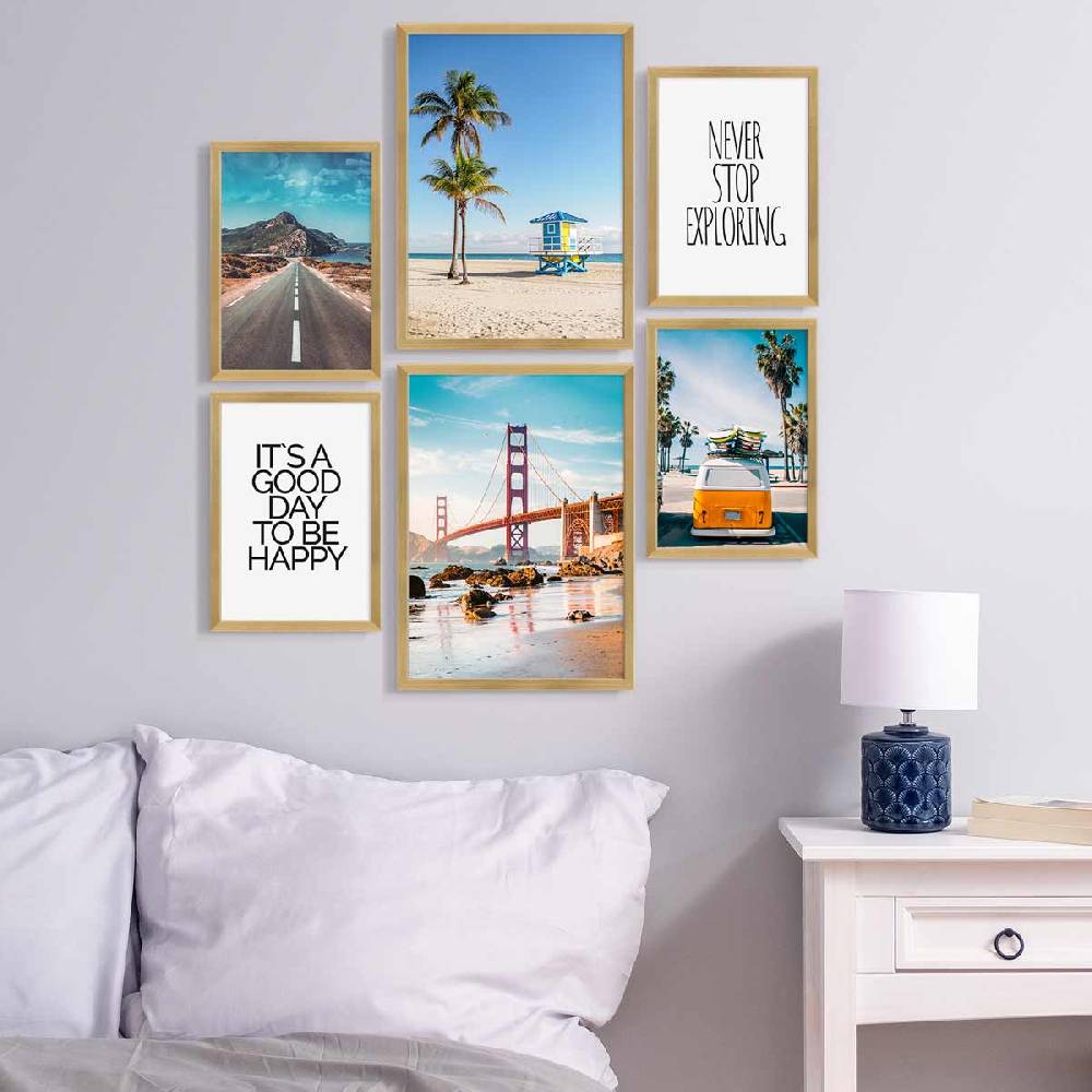 Photolini 6 Bilderrahmen Gold 2x 30x42 und 4x 21x30 cm / DIN A4 Modern MDF mit Acrylglas