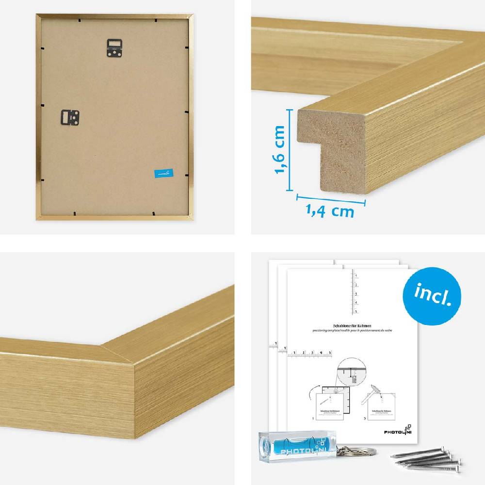 Photolini 6 Bilderrahmen Gold 2x 30x42 und 4x 21x30 cm / DIN A4 Modern MDF mit Acrylglas Zeitbegrenzte Promotion