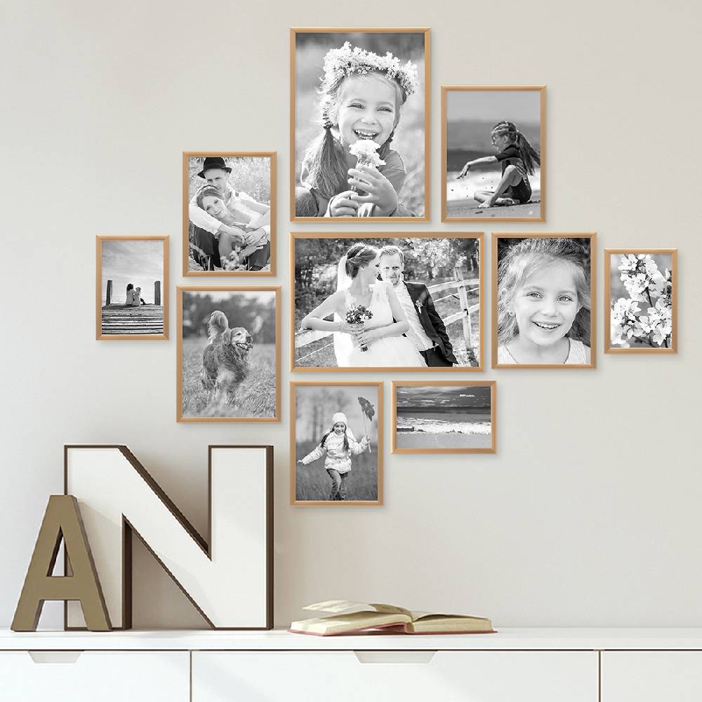 Photolini 10er Set Alu-Bilderrahmen Modern Gold Aluminium-Rahmen