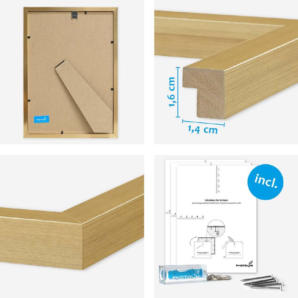 Photolini 15er Bilderwand Treppenhaus - Bilderrahmen-Set Modern Gold aus MDF Bis zu 65% Rabatt