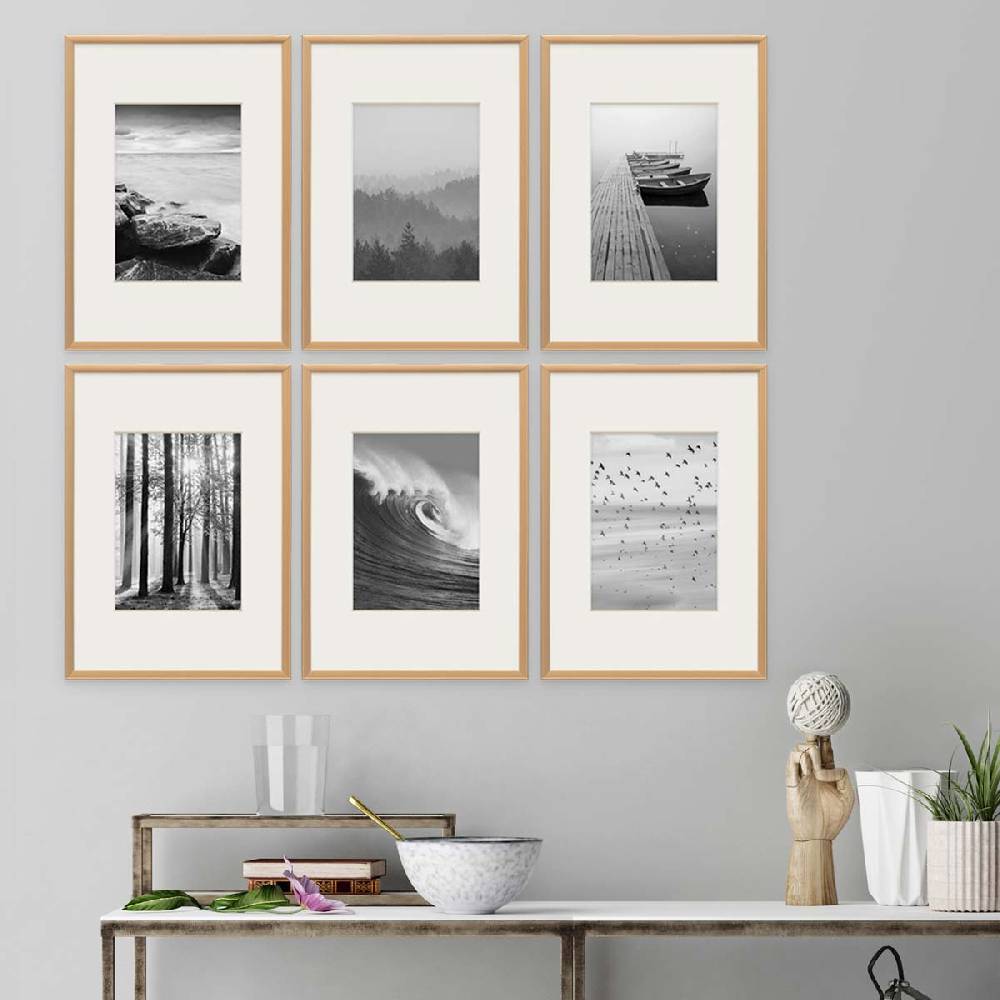 Photolini 6er Set Alu-Bilderrahmen 21x30 cm / DIN A4 Gold Modern mit Passepartout 13x18 cm