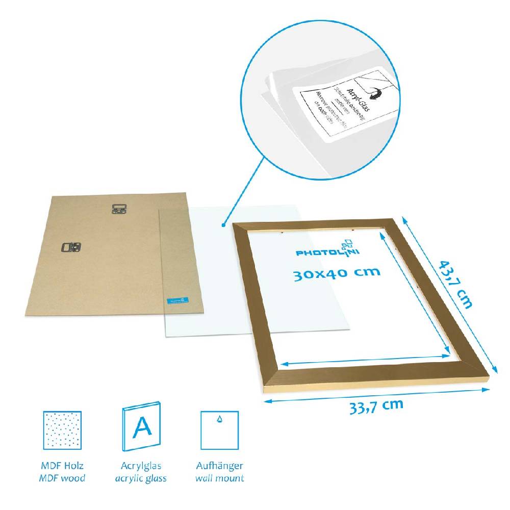 Photolini 3er Bilderrahmen-Set 30x40 cm Modern Gold MDF Basic Collection | Acrylglas Bis zu 55% Rabatt