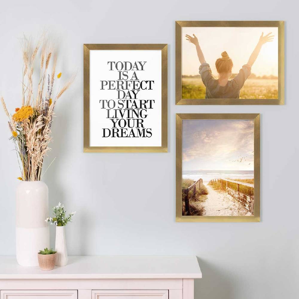 Photolini 3er Bilderrahmen-Set 30x40 cm Modern Gold MDF Basic Collection | Acrylglas Bis zu 55% Rabatt