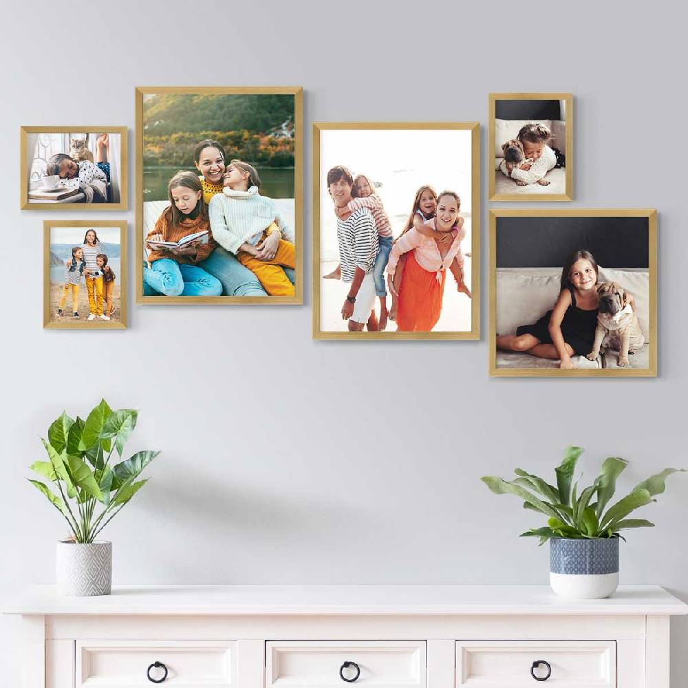 Photolini 6er Bilderrahmen-Set Modern Gold aus MDF 15x20, 30x30 und 30x40 cm