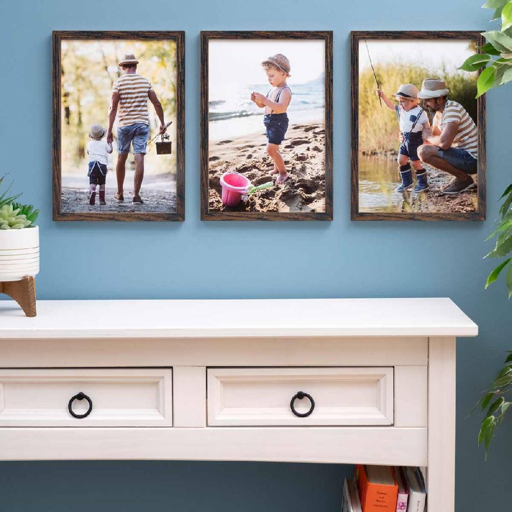 Photolini 3er Bilderrahmen-Set 21x30 cm DIN A4 Eiche Dunkel aus MDF mit Acrylglas