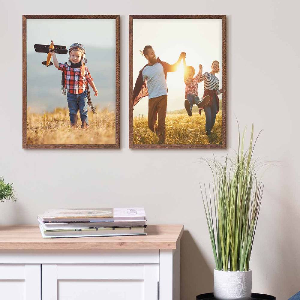 Photolini Holzrahmen Eiche Dunkel 2er Set 30x42 cm / DIN A3 mit Acrylglas