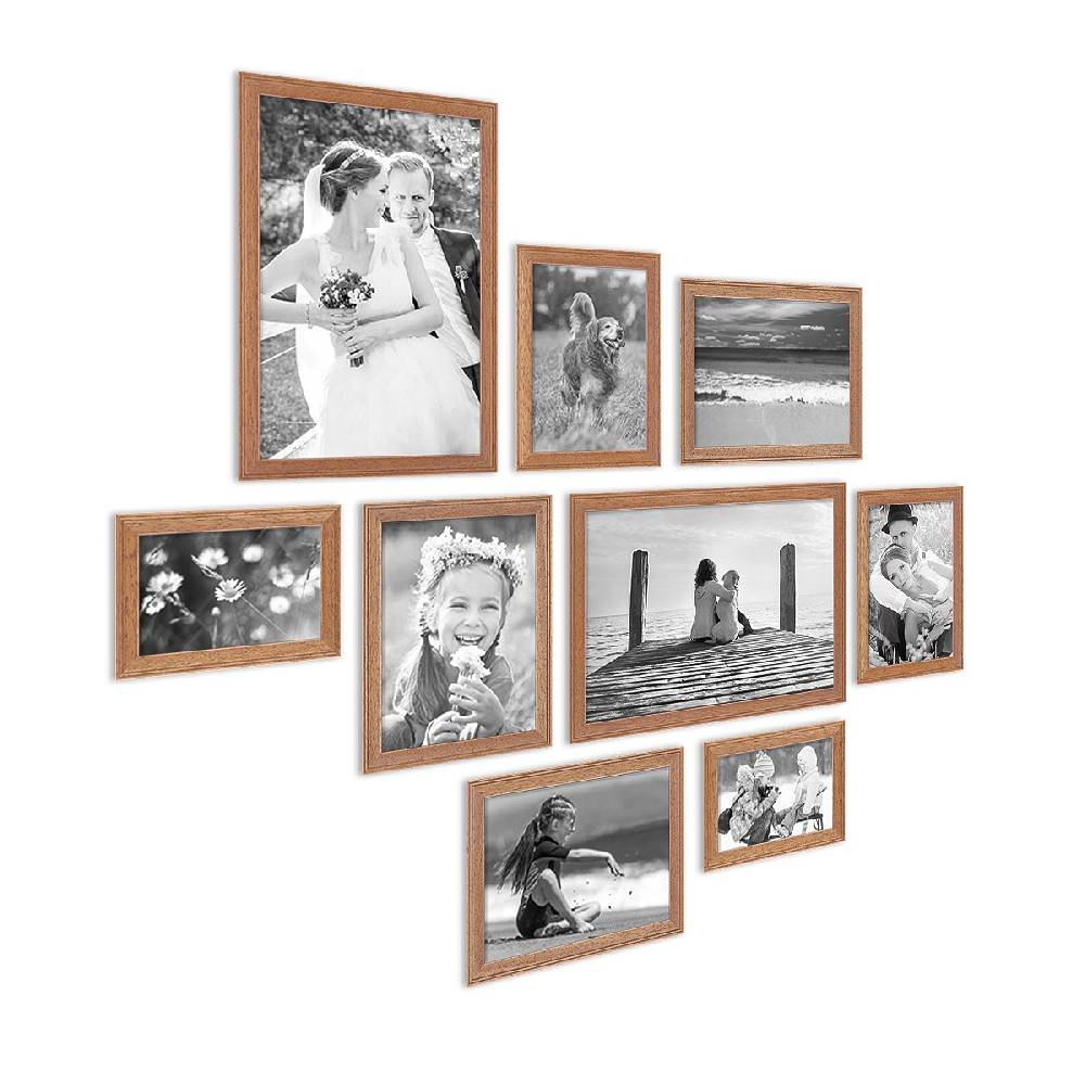 Photolini 9er Set Landhaus-Bilderrahmen Eiche-Optik Rabatte dieses Monats