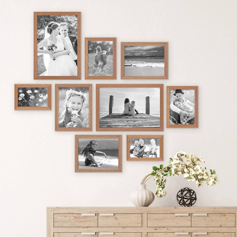 Photolini 9er Set Landhaus-Bilderrahmen Eiche-Optik Rabatte dieses Monats