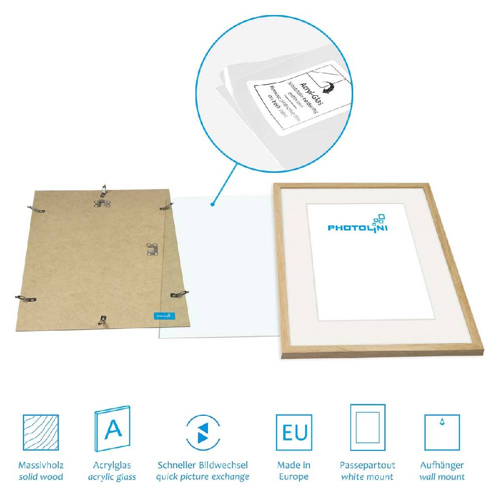 Photolini 6er Set Bilderrahmen Holz, Eiche 15x20, 30x40 und 40x50 cm mit Passepartout Outlet