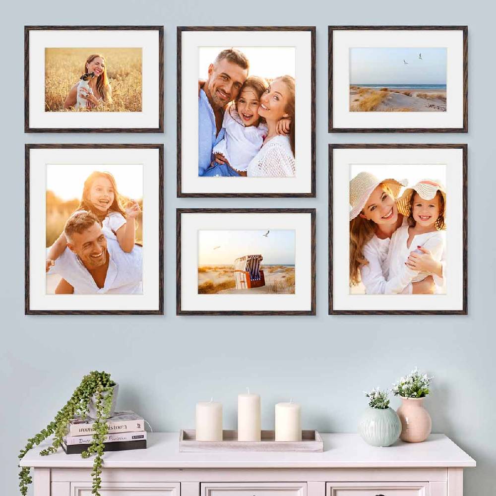 Photolini 6er Set Poster-Bilderrahmen 30x40 cm und 40x50 cm Eiche Dunkel MDF mit Passepartout